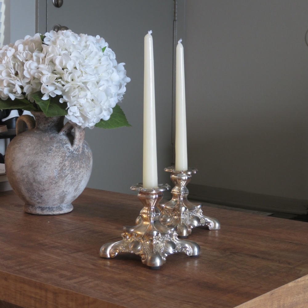 Set of 2 Vintage Silver Candle Holders